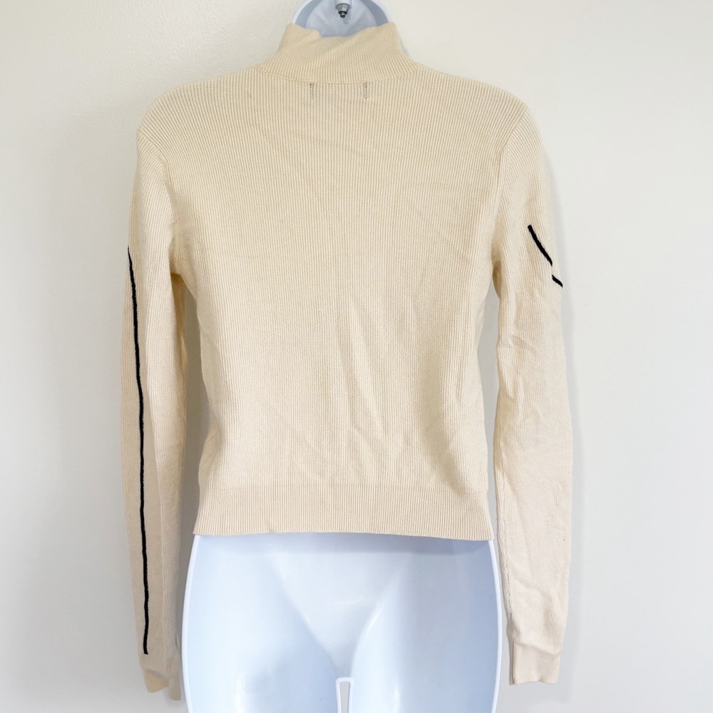 AKIRA Willa Abstract Face Ribbed Turtleneck Sweater Medium Cream Artsy - Picture 3 of 9
